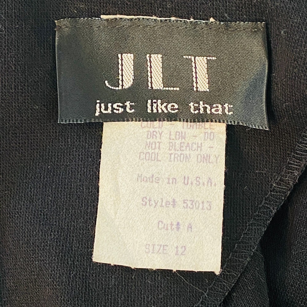 Vintage JLT Black White Faux Wrap Dress Women 12 Career Casual Mary Tyler Moore - Picture 10 of 10